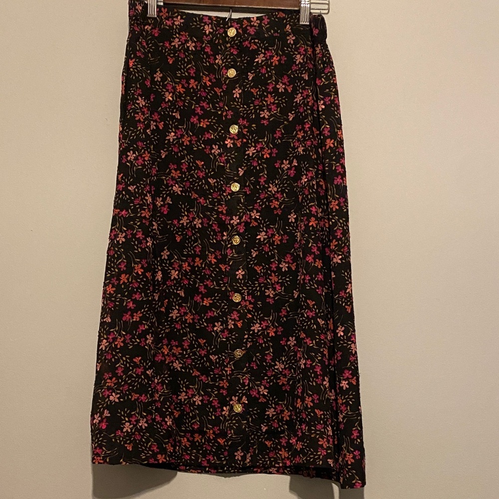 Draper James Black and Pink Floral A-Line Skirt